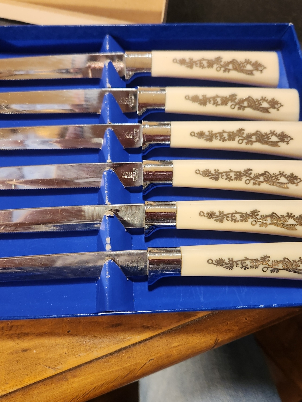 Ivory Floral Handle Steak Knives - Set of 6